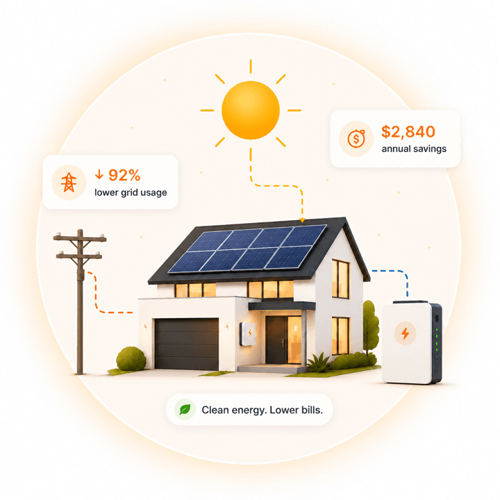 Illustration of a house with solar panels showing energy savings